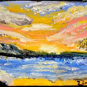 Mountain seascape - 3.5” x 2” (miniature) for dioramas or your desk!